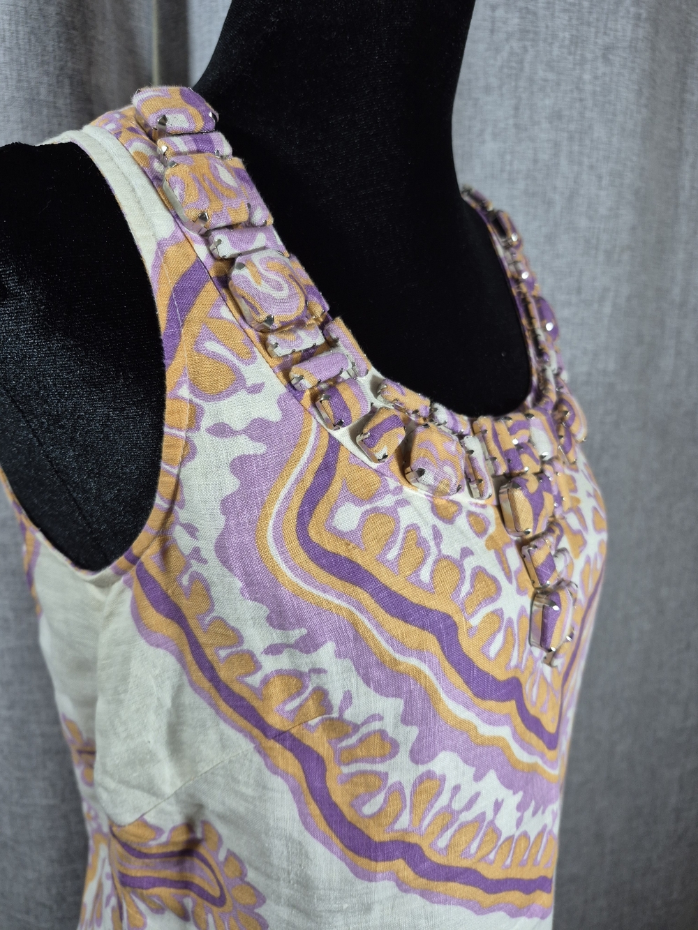 J.Crew Linen Sleeveless Embellished Tank Top Purple Orange Print Size 0